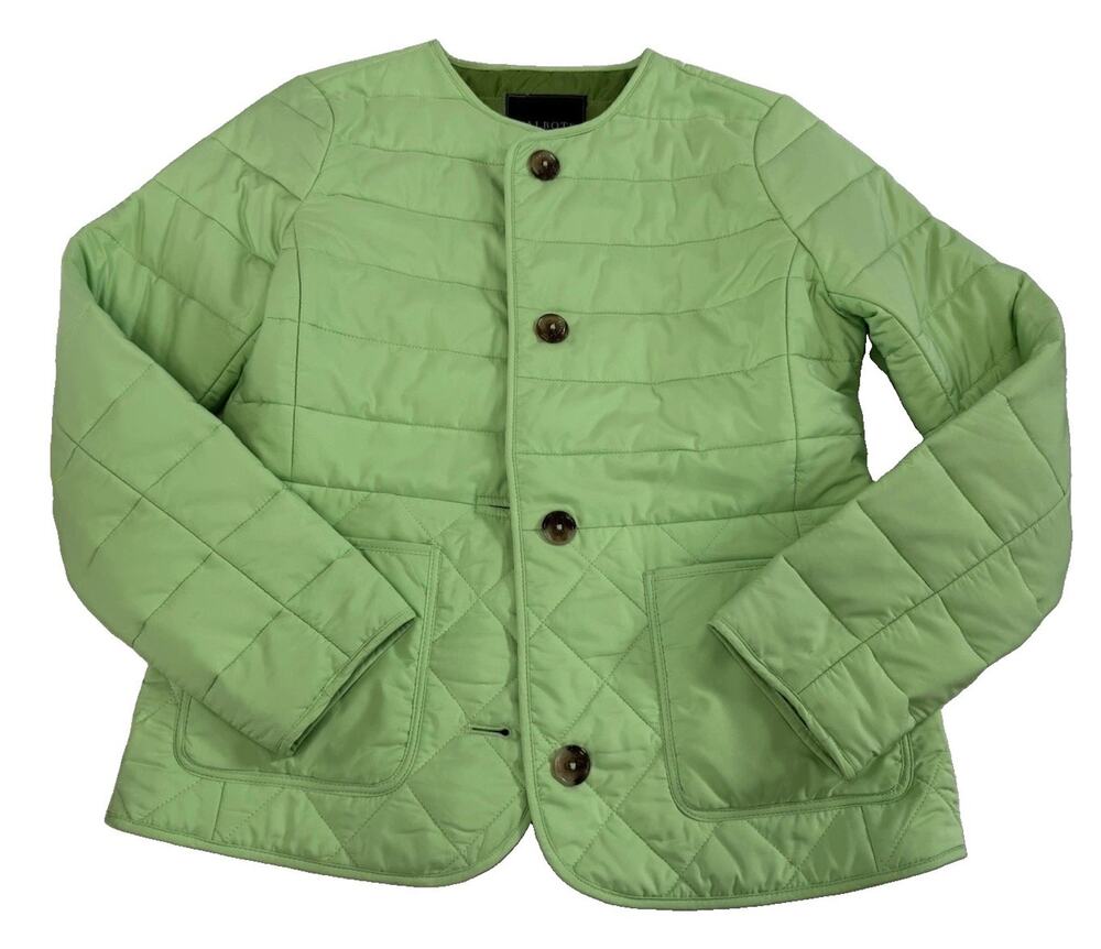 Talbots Women's Green Quilted Collarless Jacket XS Button Front Long Sleeve